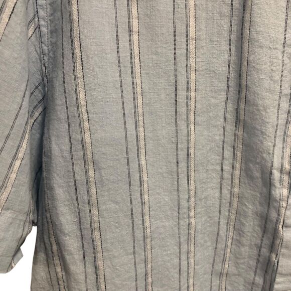 Calvin Klein Mens Preppy nautical blue Striped Linen Button Up Top L Coastal - Picture 2 of 5